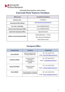 Université Paris Nanterre Factsheet