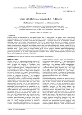 Glory Lily (Gloriosa Superba L.) - a Review