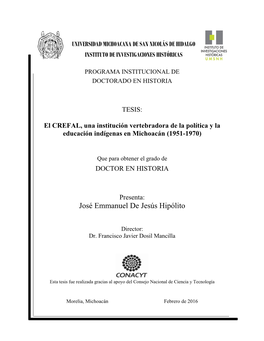 PROGRAMA INSTITUCIONAL DE DOCTORADO EN HISTORIA José
