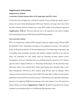 Supplementary Information Supplementary Methods Assessment of Clinical Characteristics of the Single-Agent Anti-PD-1 Cohort