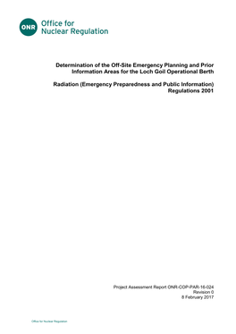 Determination of the Off-Site Emergency Planning and Prior Information Areas for the Loch Goil Operational Berth