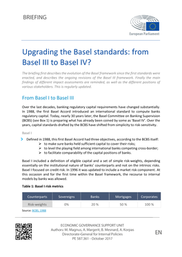 Upgrading the Basel Standards: from Basel III to Basel IV?