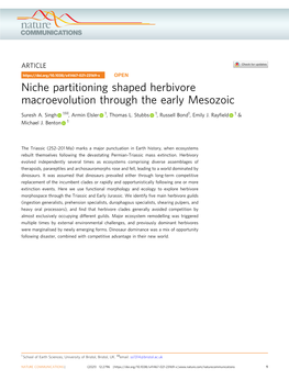 Niche Partitioning Shaped Herbivore Macroevolution Through the Early Mesozoic ✉ Suresh A