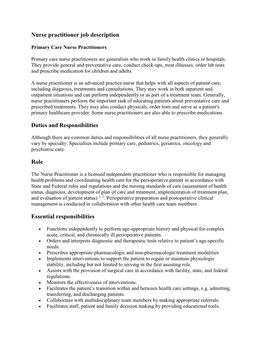 Nurse Practitioner Job Description Role Essential Responsibilities