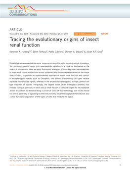 Tracing the Evolutionary Origins of Insect Renal Function