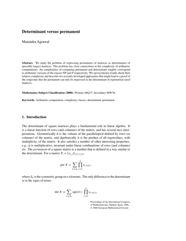 Determinant Versus Permanent