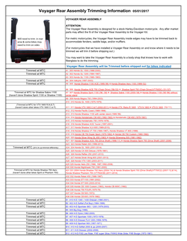 Voyager Rear Assembly Trimming Information 05/01/2017