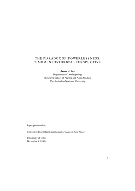 The Paradox of Powerlessness: Timor in Historical Perspective