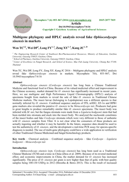 Multigene Phylogeny and HPLC Analysis Reveal Fake Ophiocordyceps Sinensis in Markets