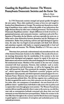 Guarding the Republican Interest: the Western Pennsylvania Democratic Societies and the Excise Tax Jeffrey A