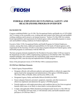 Federal Employee Occupational Safety and Health (Feosh) Program Overview