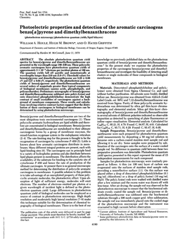 Benzo[A]Pyrene and Dimethylbenzanthracene (Photoelectron Microscopy/Photoelectron Quantum Yields/Lipid Bilayers) WILLIAM A