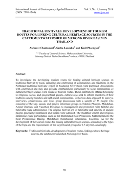 Traditional Festivals: Development of Tourism Routes for Linking Cultural Heritage Sources in the Catchmentwatershed of Mekong River Basin in Thailand