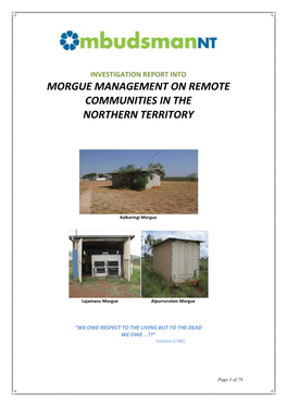 Morgue Management on Remote Communities in the Northern Territory