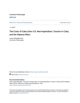 US Neo-Imperialism, Tourism in Cuba, and the Habana