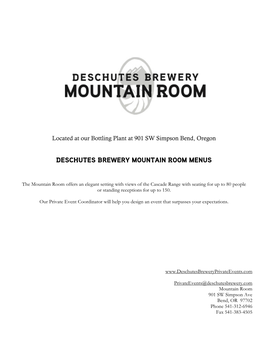 Deschutes Brewery Mountain Room Menus