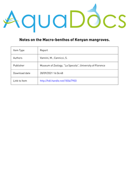 Notes on the Macro-Benthos of Kenyan Mangroves