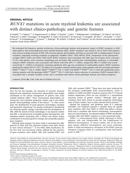 RUNX1 Mutations in Acute Myeloid Leukemia Are Associated with Distinct Clinico-Pathologic and Genetic Features