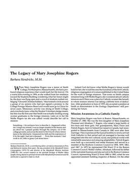 The Legacy of Mary Josephine Rogers Barbara Hendricks, M.M