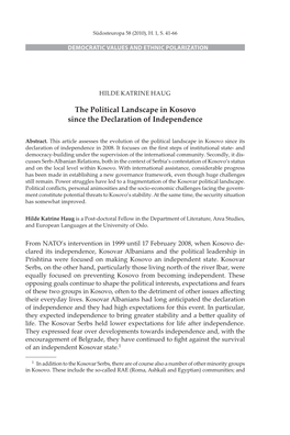 The Political Landscape in Kosovo Since the Declaration of Independence