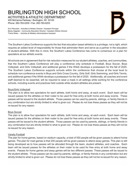 BURLINGTON HIGH SCHOOL ACTIVITIES & ATHLETIC DEPARTMENT 400 Mccanna Parkway • Burlington, WI 53105 Phone: 262-763-0200 • Fax: 262-763-0203