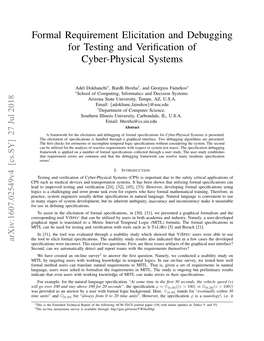 Formal Requirement Elicitation and Debugging for Testing and Veriﬁcation of Cyber-Physical Systems