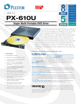 PX-610U X 8X DVD-ROM 5 24X CD-R/ROM Super Multi Portable DVD Drive 24X CD-RW
