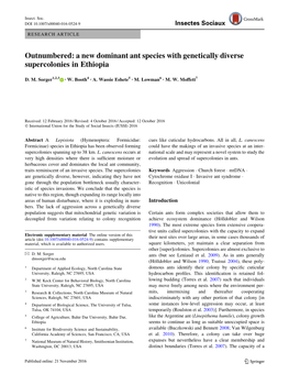 A New Dominant Ant Species with Genetically Diverse Supercolonies in Ethiopia