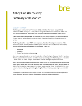 Abbey Line User Survey Summary of Responses