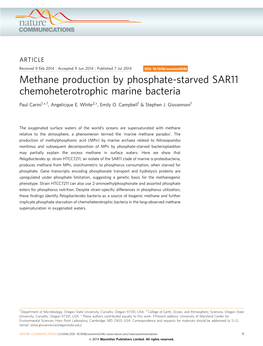 Methane Production by Phosphate-Starved SAR11 Chemoheterotrophic Marine Bacteria