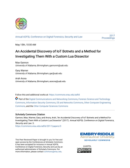 An Accidental Discovery of Iot Botnets and a Method for Investigating Them with a Custom Lua Dissector