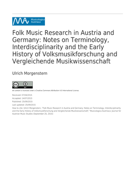 Folk Music Research in Austria and Germany. Notes on Terminology, Interdisciplinarity and the Early History of Volksmusikforschu