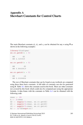 Appendix a Shewhart Constants for Control Charts