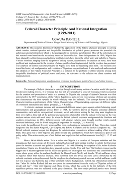 Federal Character Principle and National Integration (1999-2011)