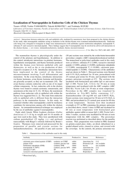 Localization of Neuropeptides in Endocrine Cells of the Chicken Thymus