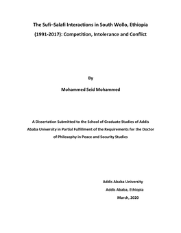 The Sufi–Salafi Interactions in South Wollo, Ethiopia (1991-2017): Competition, Intolerance and Conflict