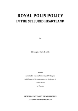 Royal Polis Policy in the Seleukid Heartland