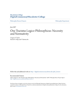 One Tractatus Logico-Philosophicus: Necessity and Normativity Gregory P