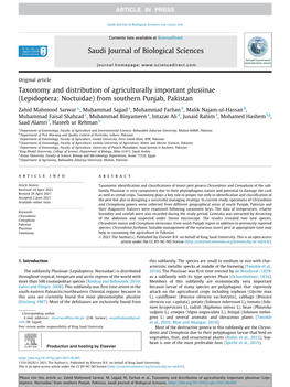 Taxonomy and Distribution of Agriculturally Important Plusiinae (Lepidoptera: Noctuidae) from Southern Punjab, Pakistan