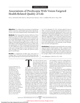 Associations of Presbyopia with Vision-Targeted Health-Related Quality of Life