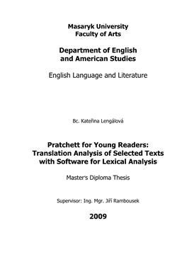 Department of English and American Studies English Language and Literature Pratchett for Young Readers: Translation Analysis Of