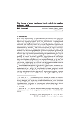 The Theory of Sovereignty and the Swedish-Norwegian Union of 1814