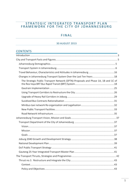 Strategic Integrated Transport Plan Framework for the Ci Ty of Johannesburg