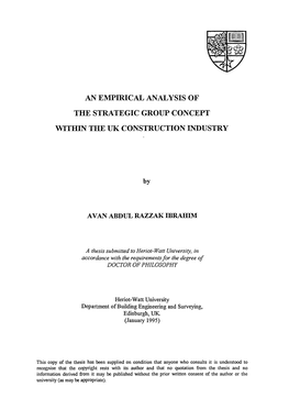 AN EMPIRICAL ANALYSIS of Tile STRATEGIC GROUP CONCEPT WITHIN Tile UK CONSTRUCTION 1]NT)USTRY