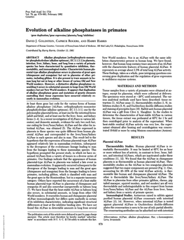 Evolution of Alkaline Phosphatases in Primates (Gene Duplication/Gene Expression/Placenta/Lung/Inhibition) DAVID J