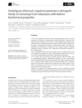 Switchgrass (Panicum Virgatum) Possesses a Divergent Family of Cinnamoyl Coa Reductases with Distinct Biochemical Properties