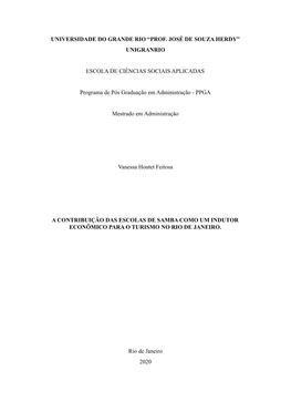 UNIVERSIDADE DO GRANDE RIO “PROF. JOSÉ DE SOUZA HERDY” UNIGRANRIO ESCOLA DE CIÊNCIAS SOCIAIS APLICADAS Programa De Pós Gr