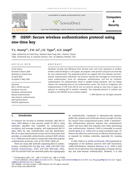 OSNP: Secure Wireless Authentication Protocol Using One-Time Key