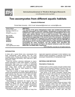Two Ascomycetes from Different Aquatic Habitats