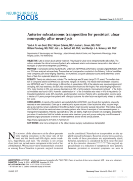 Anterior Subcutaneous Transposition for Persistent Ulnar Neuropathy After Neurolysis